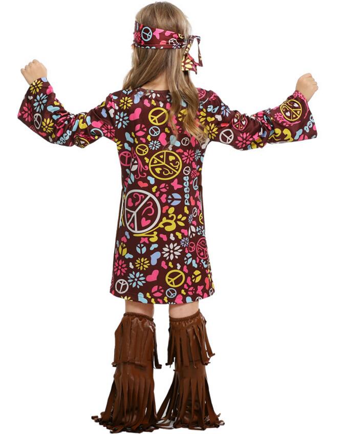 F68169 Kids Girls Hippie Costume Long Sleeve Fancy Dress